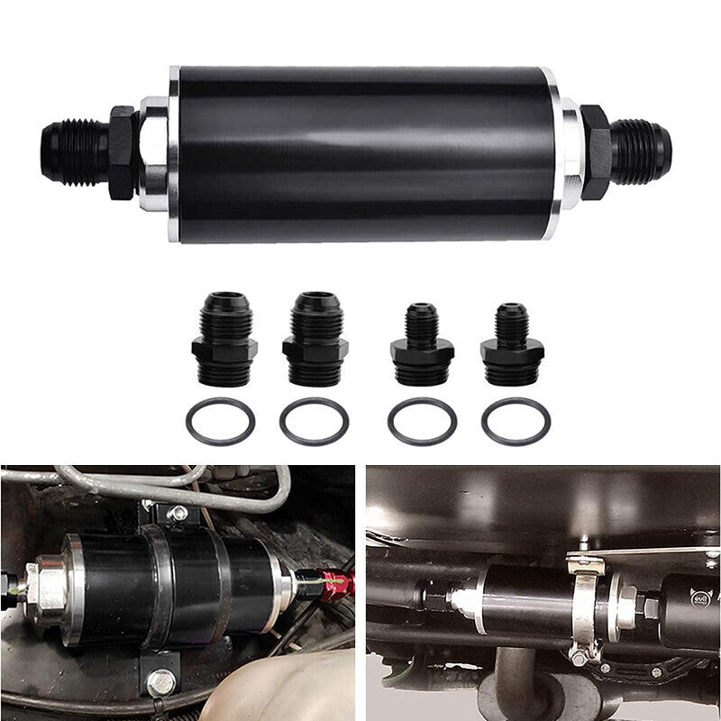High Flow Inline Fuel Filter 100 Micron Cleanable AN6 AN8 AN10 Adapter Universal