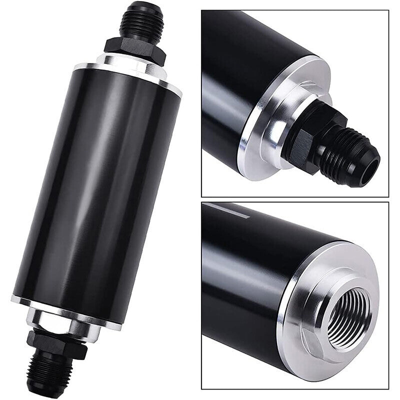 High Flow Inline Fuel Filter 100 Micron Cleanable AN6 AN8 AN10 Adapter Universal