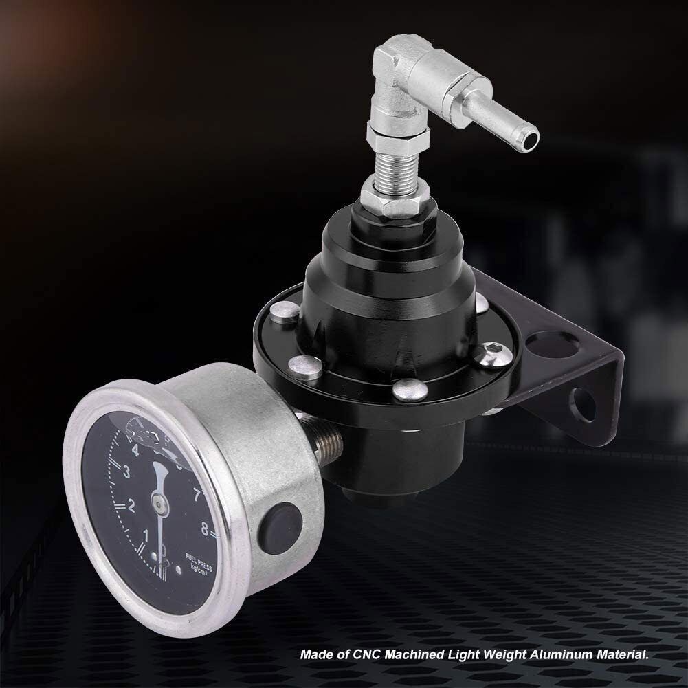 Aluminum Universal Adjustable Fuel Pressure Regulator + Gauge+ Fitting Kit Black