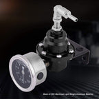 Aluminum Universal Adjustable Fuel Pressure Regulator + Gauge+ Fitting Kit Black