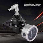 Aluminum Universal Adjustable Fuel Pressure Regulator + Gauge+ Fitting Kit Black
