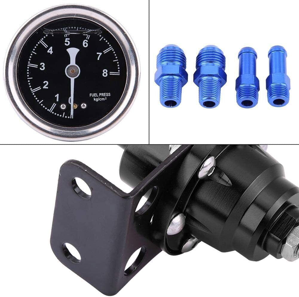 Aluminum Universal Adjustable Fuel Pressure Regulator + Gauge+ Fitting Kit Black