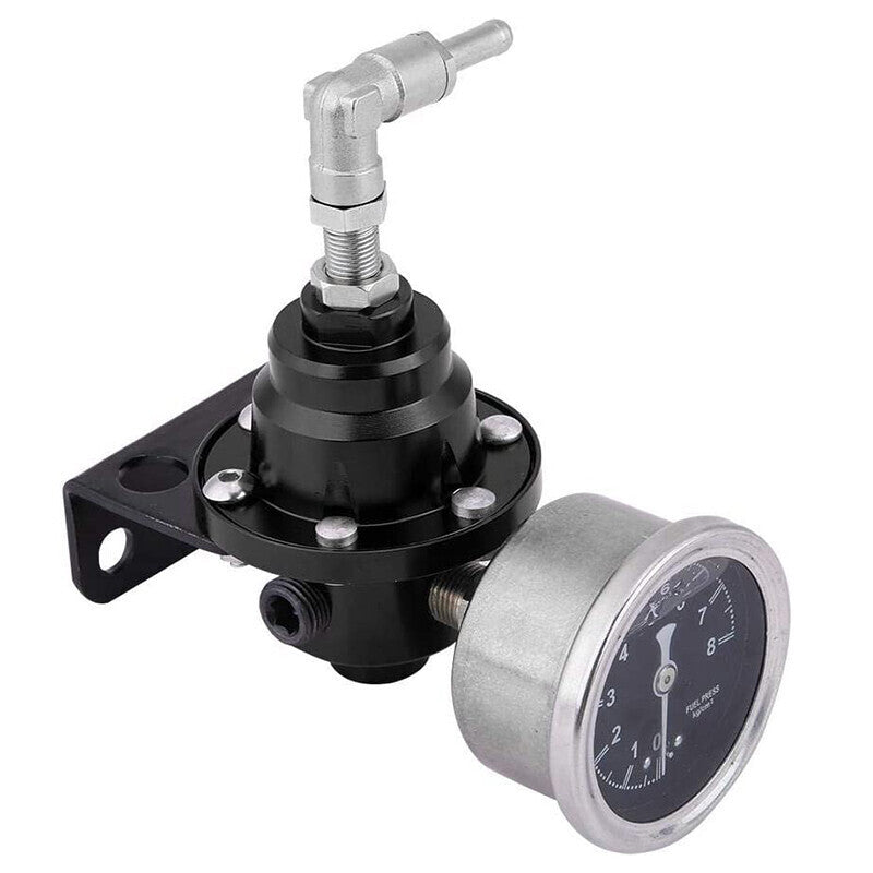 Aluminum Universal Adjustable Fuel Pressure Regulator + Gauge+ Fitting Kit Black