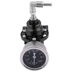 Aluminum Universal Adjustable Fuel Pressure Regulator + Gauge+ Fitting Kit Black
