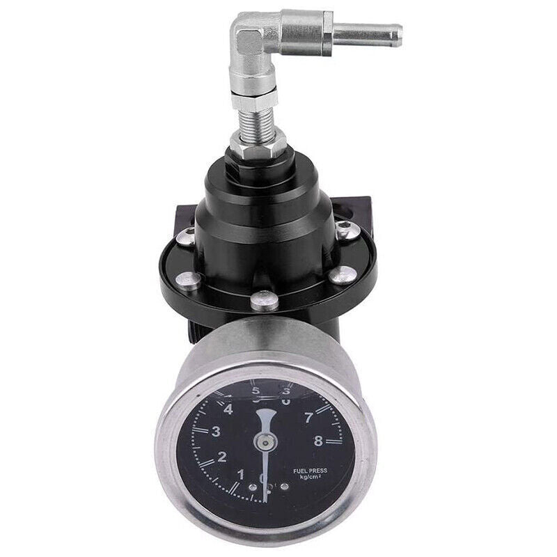 Aluminum Universal Adjustable Fuel Pressure Regulator + Gauge+ Fitting Kit Black