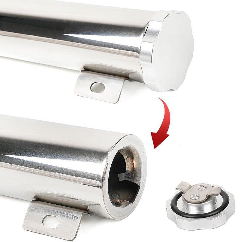 New Radiator Coolant Overflow Catch Puke Tank 3"x9" 32OZ Silver Stainless Steel