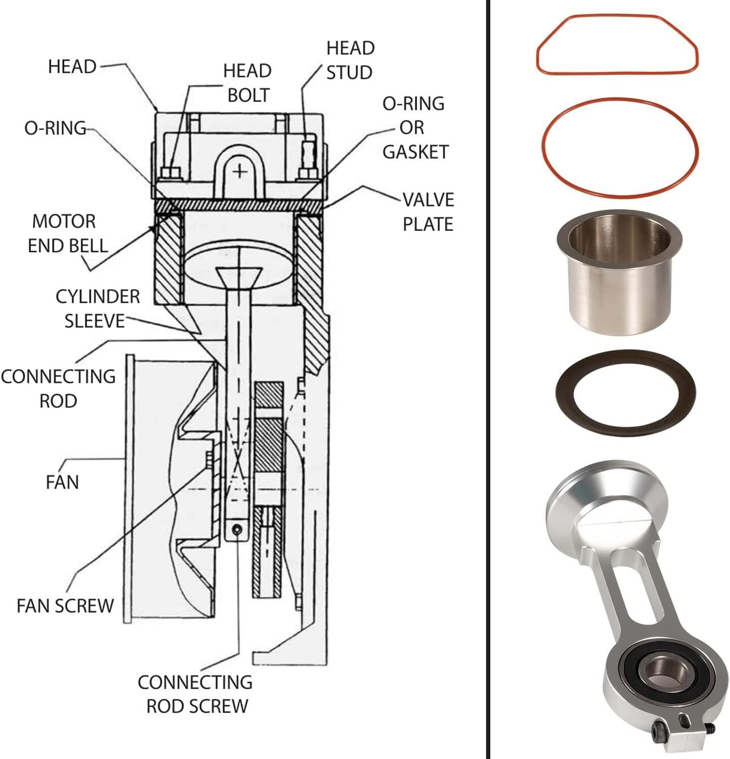 KK-4835 Compressor Piston Kit Connecting Rod Kit with Bearing For Craftsman