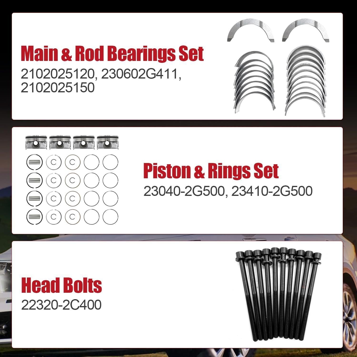 For Hyundai Kia 2.4L G4KJ Engine Rebuild Overhaul Kit - Crankshaft / Con Rods
