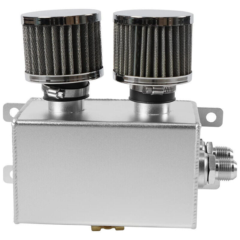 2 Port 10AN Dual Breather Filter Baffled Polished Oil Catch Can Reservoir Tank