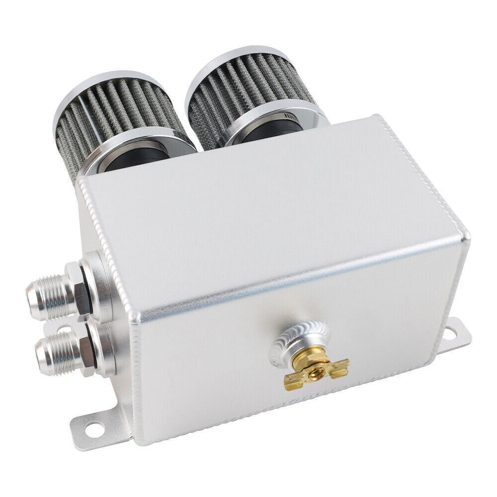 2 Port 10AN Dual Breather Filter Baffled Polished Oil Catch Can Reservoir Tank