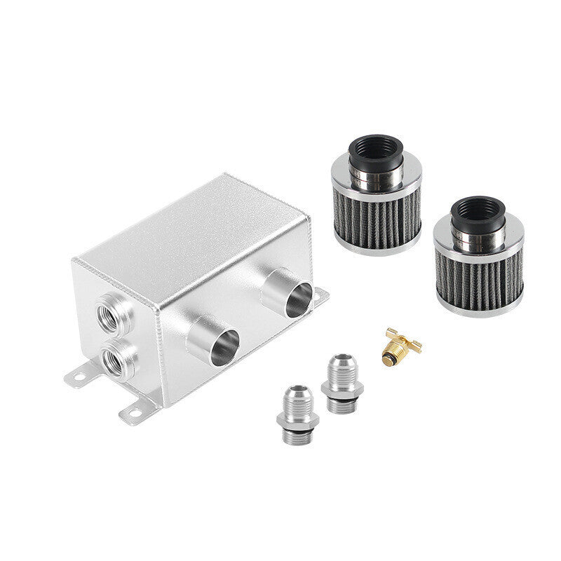 2 Port 10AN Dual Breather Filter Baffled Polished Oil Catch Can Reservoir Tank