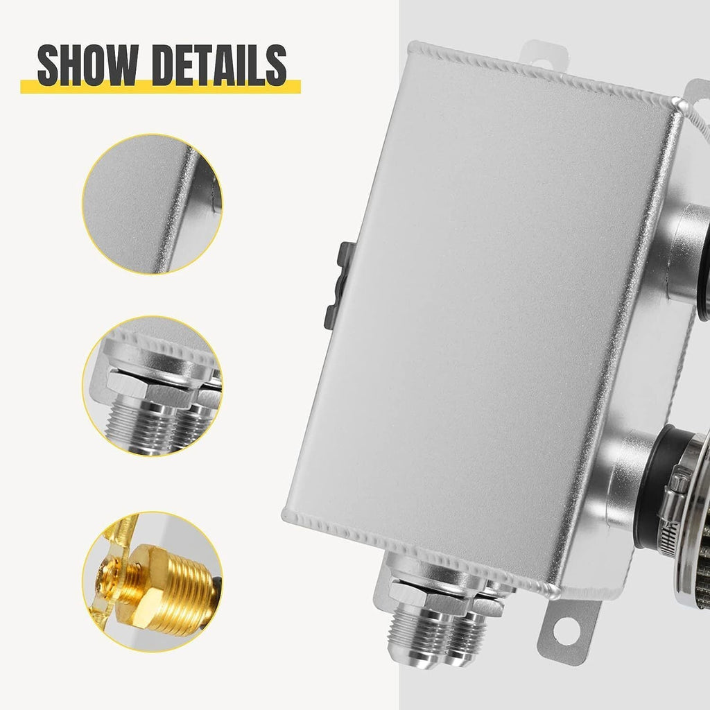 2 Port 10AN Dual Breather Filter Baffled Polished Oil Catch Can Reservoir Tank