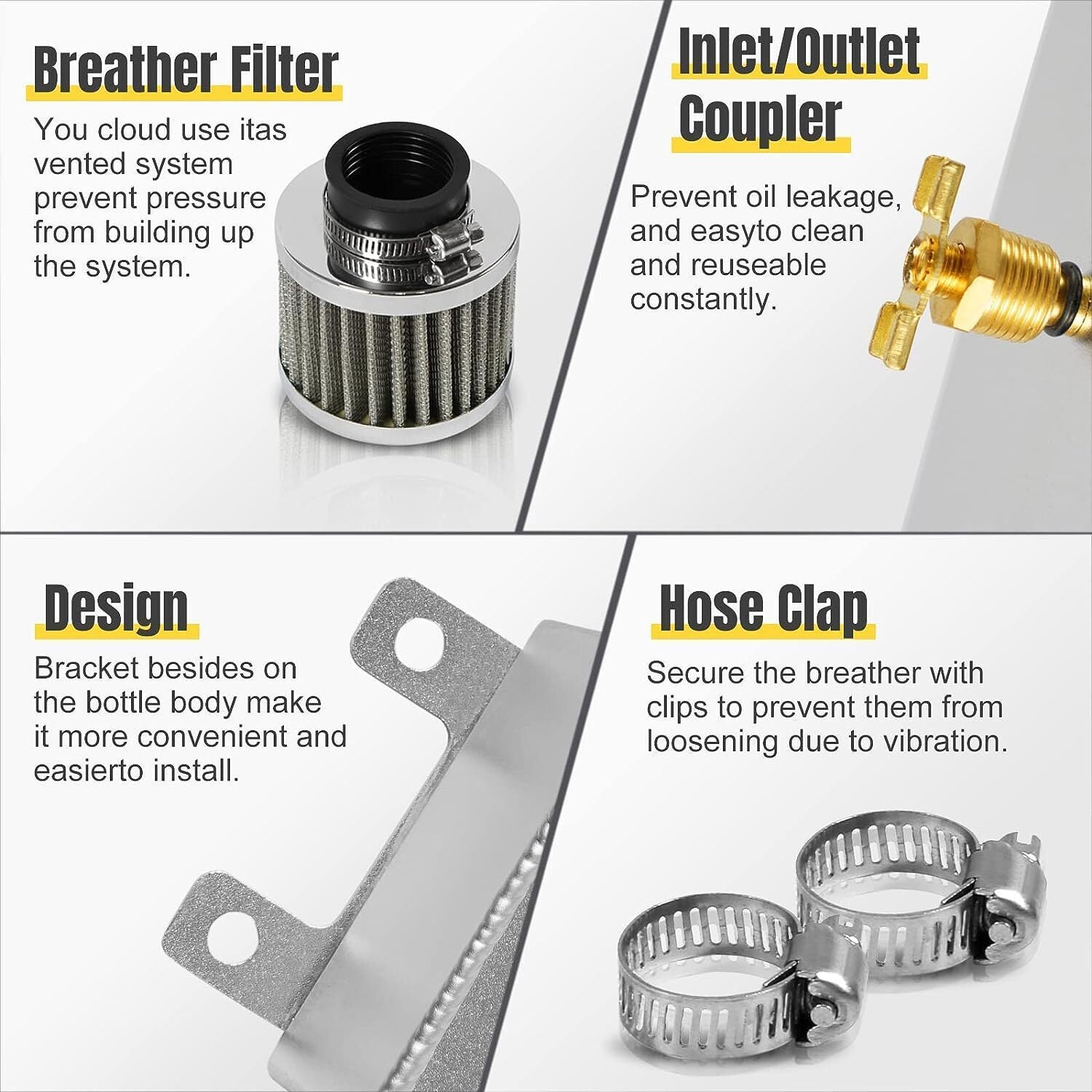 2 Port 10AN Dual Breather Filter Baffled Polished Oil Catch Can Reservoir Tank