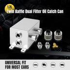2 Port 10AN Dual Breather Filter Baffled Polished Oil Catch Can Reservoir Tank