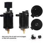 New 2 Port Reservoir Baffled Tank Oil Catch Can Drain Valve Breather Kits Black