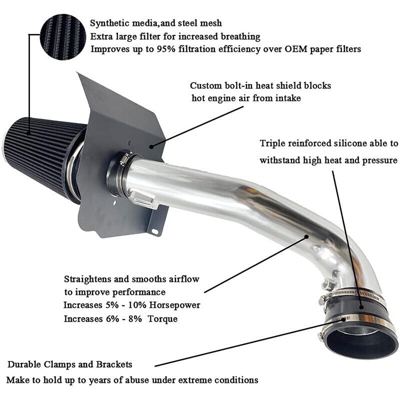 Cold Air Intake Induction System Kit For Chevy GMC 1500 5.3L 6.2L 2014-2018