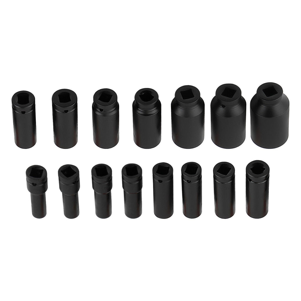 1 Pack Deep Impact Socket Set 1/2" Metric Drive 8-32mm SAE Impact Sockets w/Case
