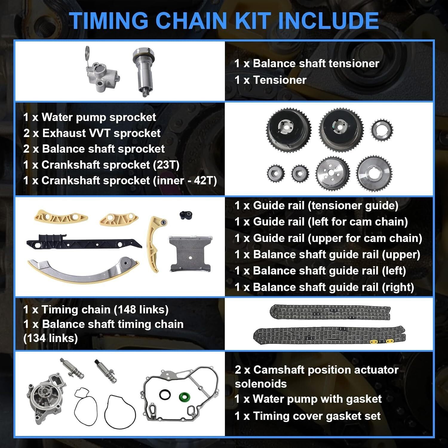 For GM Terrain Chevy Equinox 2.2L 2.4L Ecotec Timing Chain Kit with Water Pump