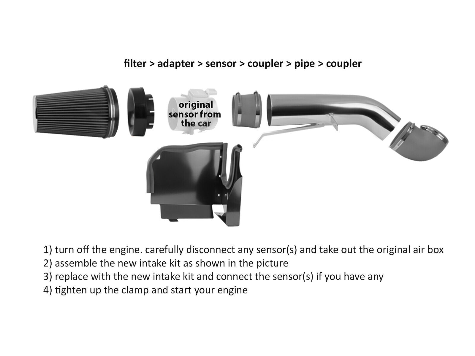 4" Cold Air Intake Induction Kit Filter for Ford 99-06 Silverado 1500 2500 Black