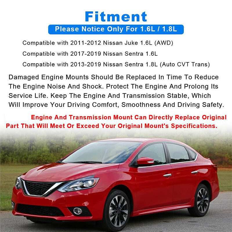 Engine Motor & Trans Mount Set For 2013-2019 Nissan Sentra 1.8L A4360 A7376