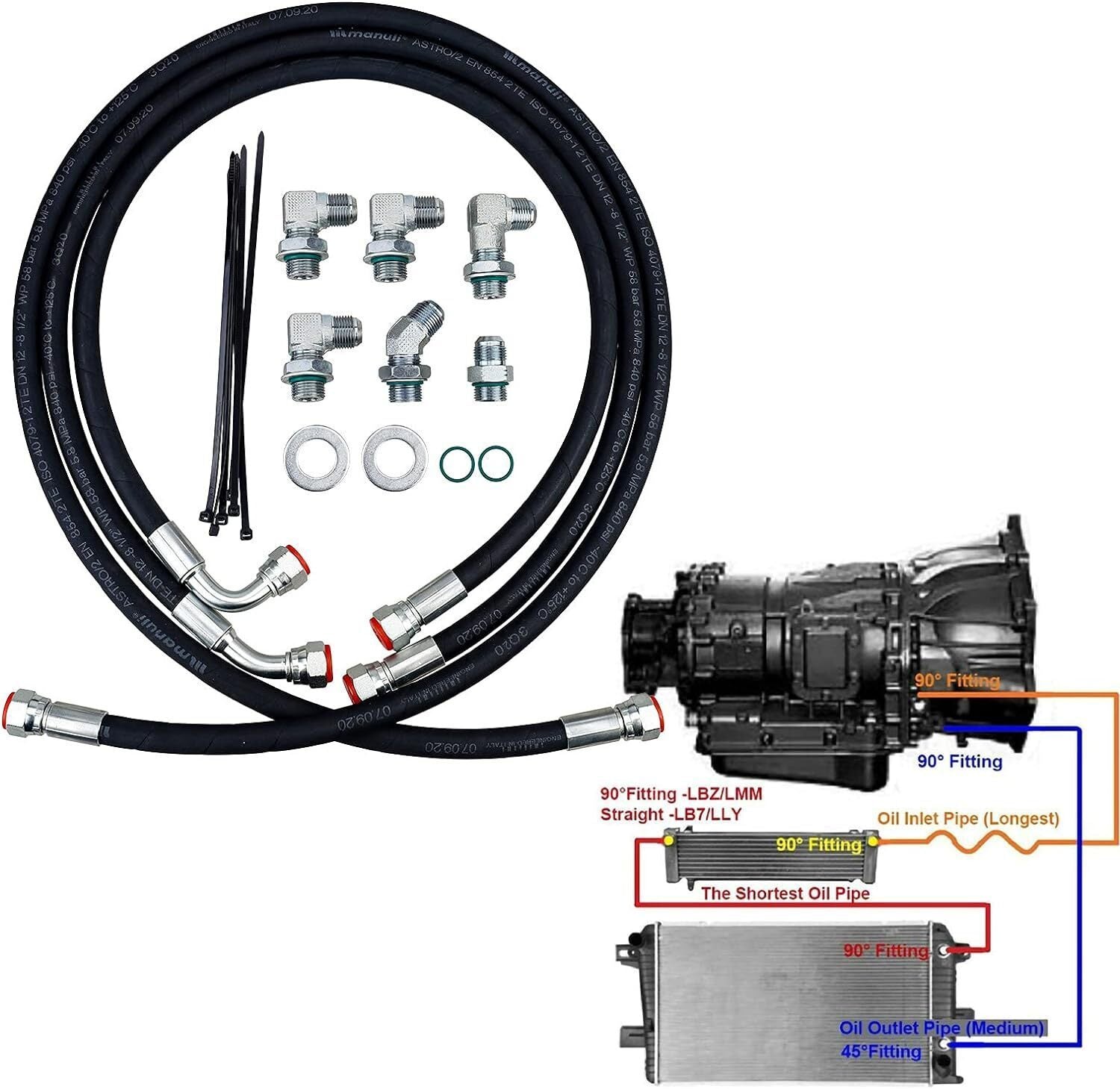 Allison Transmission Cooler Lines For 06-10 Chevy/GMC 6.6l Duramax w/ Fittings