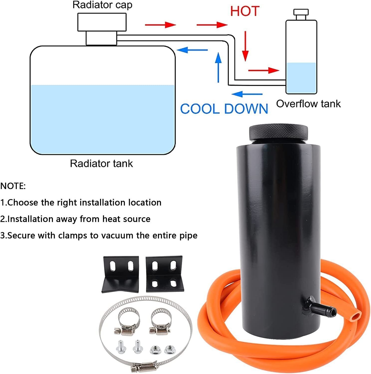 Auto Universal Radiator Coolant Catch Tank Overflow Reservoir Black Aluminum NEW