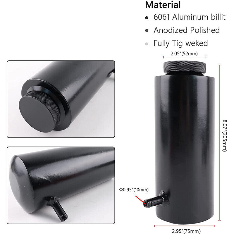 Auto Universal Radiator Coolant Catch Tank Overflow Reservoir Black Aluminum NEW