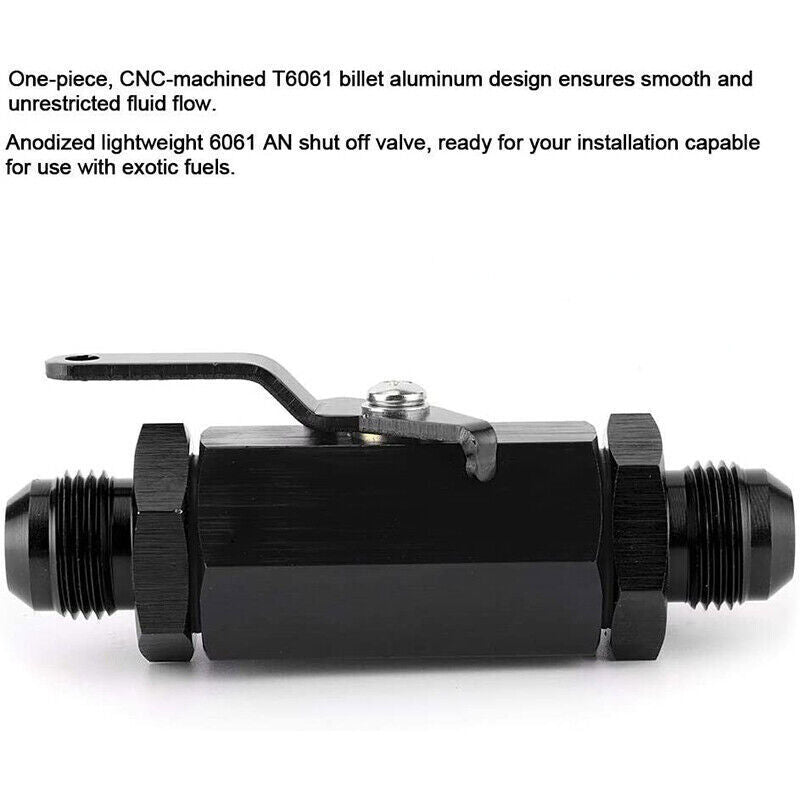 AN10 10AN Male Aluminum Inline Fuel Shut Off Valve w/ Cable Lever Black