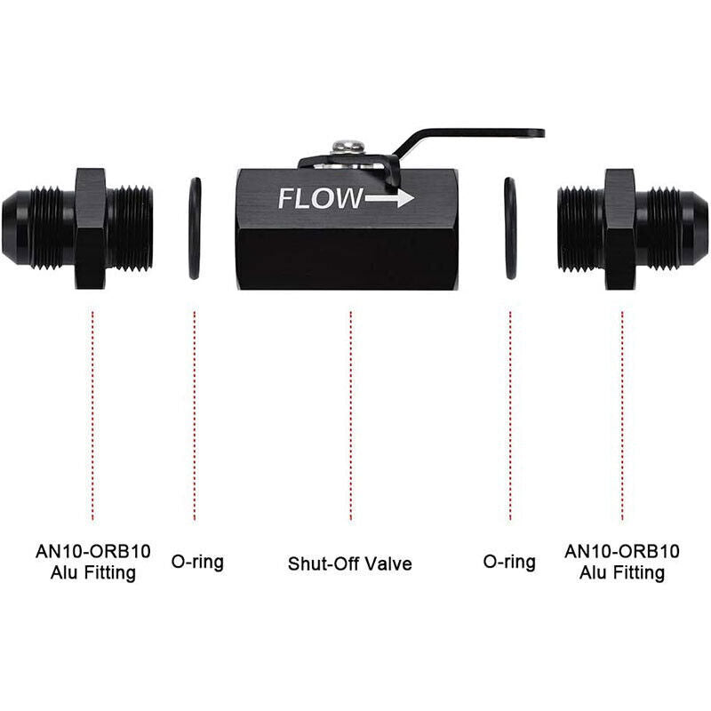 AN10 10AN Male Aluminum Inline Fuel Shut Off Valve w/ Cable Lever Black