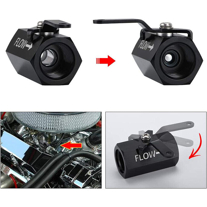 AN10 10AN Male Aluminum Inline Fuel Shut Off Valve w/ Cable Lever Black