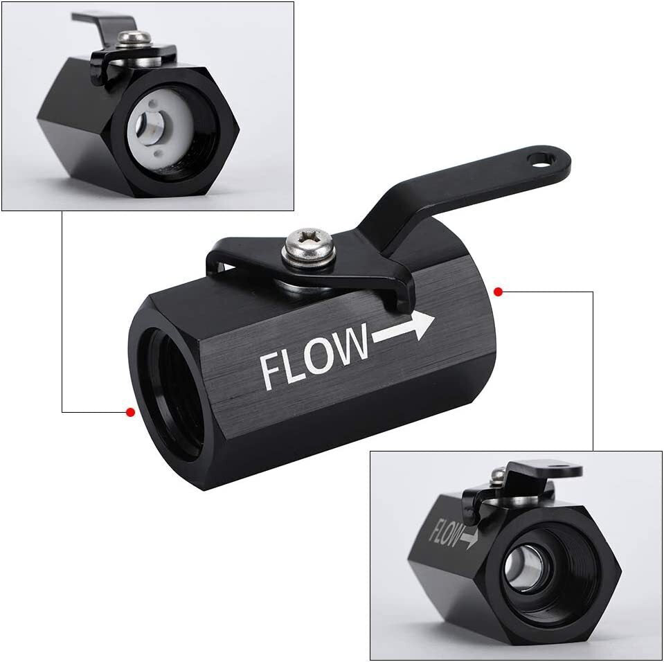 AN10 10AN Male Aluminum Inline Fuel Shut Off Valve w/ Cable Lever Black