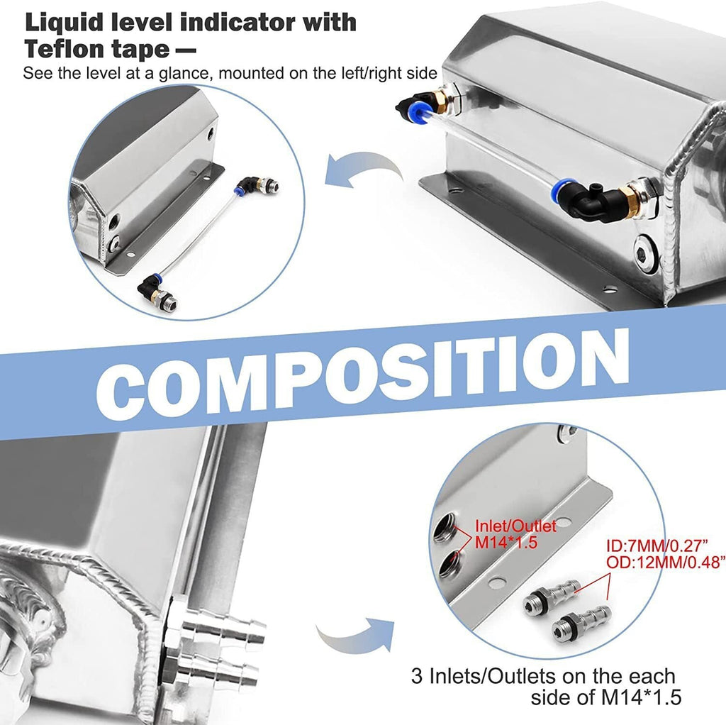 Universal 2L Aluminum Coolant Radiator Overflow Reservoir Expansion Tank NEW