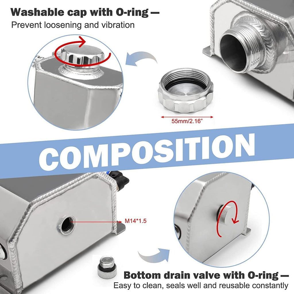 Universal 2L Aluminum Coolant Radiator Overflow Reservoir Expansion Tank NEW