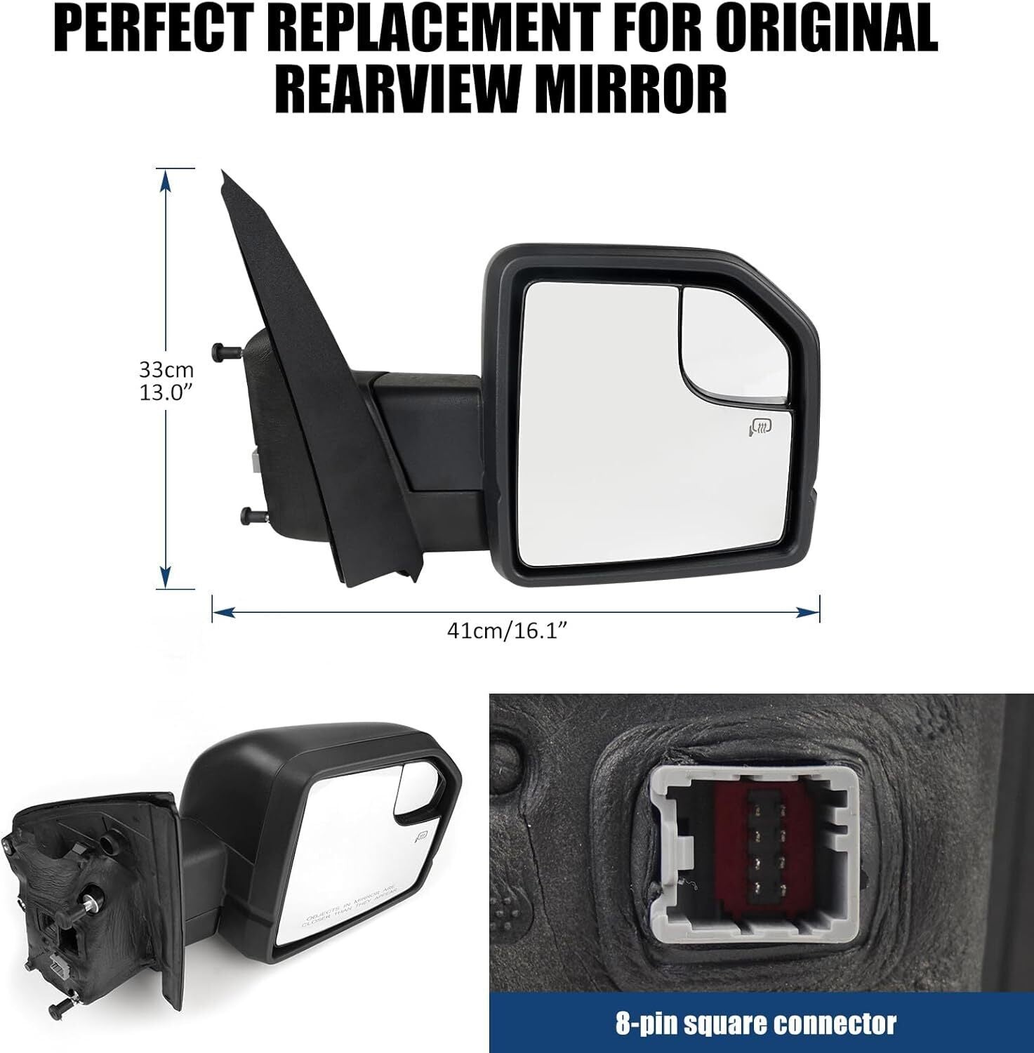Passenger Right Side Door Mirror Power + Lamp 8 Pins For 15-20 Ford F-150