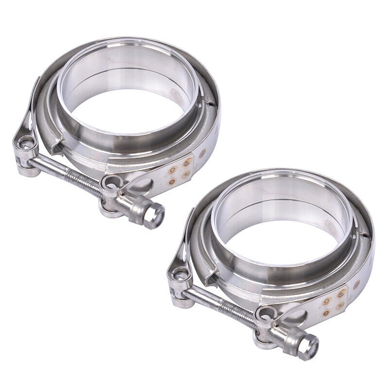 4" Inches V-Band Flange&Clamp Kit Male/Female With Ridge Exhaust Stainless 2 Pcs