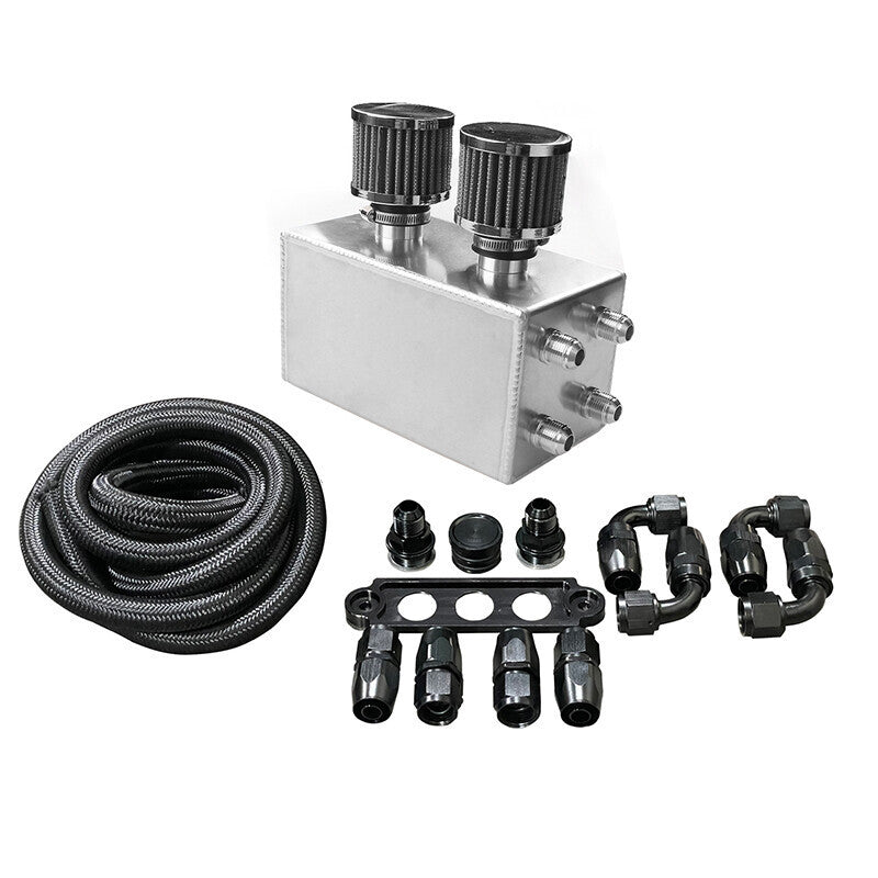 Universal Oil Catch Can Kit Breather Box for Honda Acura Turbo 4 Port