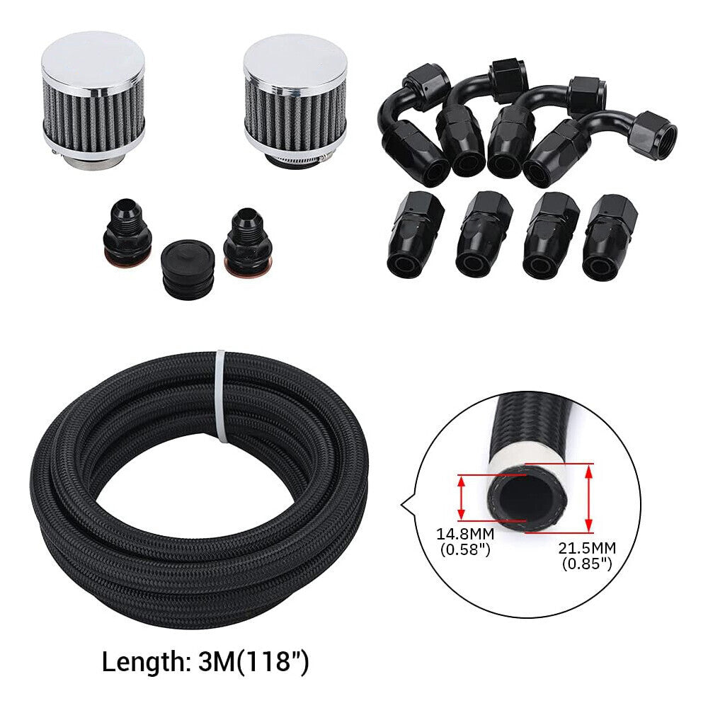Universal Oil Catch Can Kit Breather Box for Honda Acura Turbo 4 Port