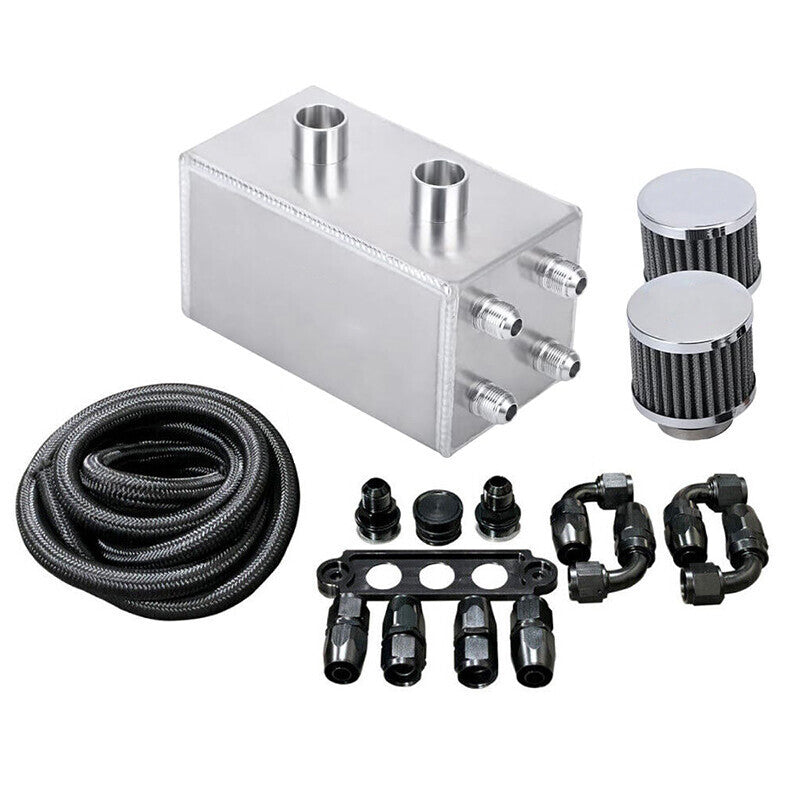 Universal Oil Catch Can Kit Breather Box for Honda Acura Turbo 4 Port