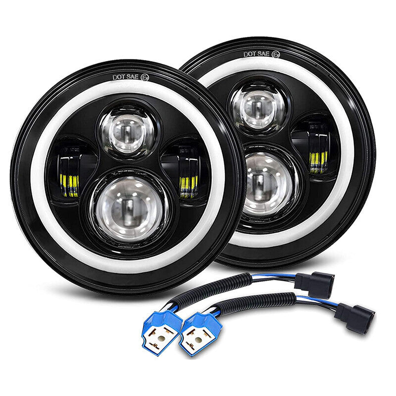 Pair 7" Inch Round LED Headlights Halo Angel Eyes For Jeep Wrangler JK LJ TJ CJ