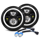 Pair 7" Inch Round LED Headlights Halo Angel Eyes For Jeep Wrangler JK LJ TJ CJ