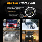 Pair 7" Inch Round LED Headlights Halo Angel Eyes For Jeep Wrangler JK LJ TJ CJ