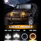 Pair 7" Inch Round LED Headlights Halo Angel Eyes For Jeep Wrangler JK LJ TJ CJ