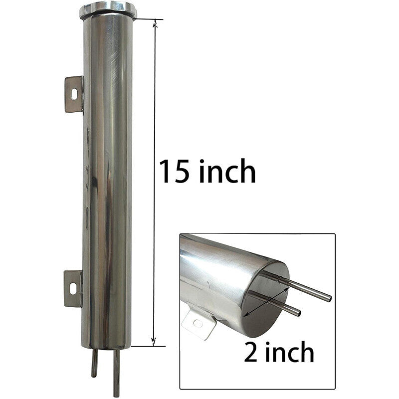 2" x 15" Polished STAINLESS Steel Radiator Overflow Tank Universal