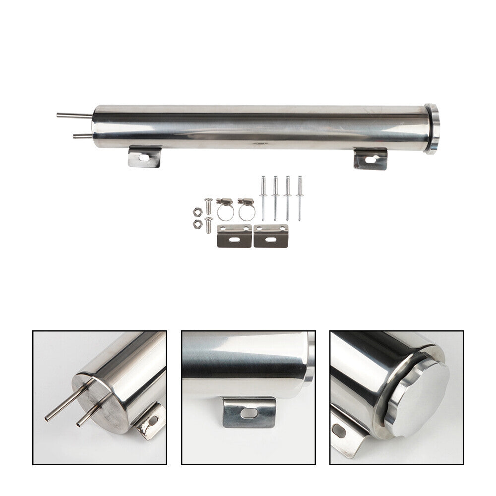 2" x 15" Polished STAINLESS Steel Radiator Overflow Tank Universal