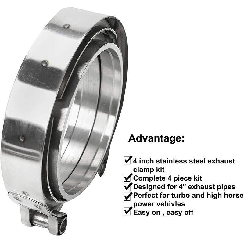 4X 4'' Inch Mild Steel V-Band Clamp Flange Kit Male/Female For Turbo Exhaust