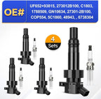 4Pack Ignition Coil UF652 & Iridium Spark Plug For Hyundai Accent Kia Soul 1.6L