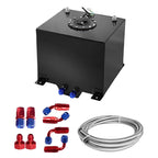 8 GALLON BLACK ALUMINUM FUEL CELL GAS TANK+CAP+LEVEL SENDER+STEEL FUEL LINE KIT