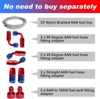 8 GALLON BLACK ALUMINUM FUEL CELL GAS TANK+CAP+LEVEL SENDER+STEEL FUEL LINE KIT