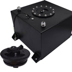 8 GALLON BLACK ALUMINUM FUEL CELL GAS TANK+CAP+LEVEL SENDER+STEEL FUEL LINE KIT
