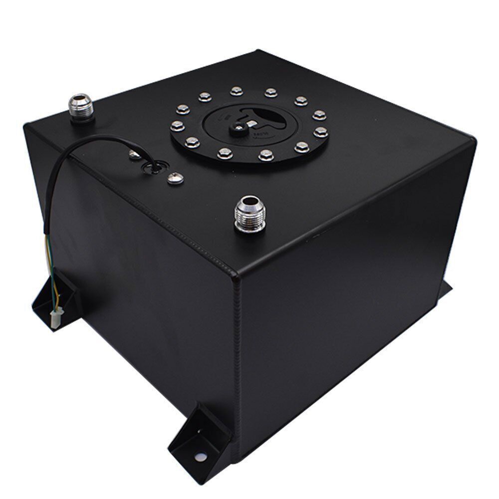 8 GALLON BLACK ALUMINUM FUEL CELL GAS TANK+CAP+LEVEL SENDER+STEEL FUEL LINE KIT